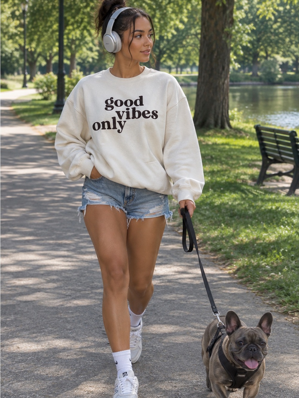 Le Lis Cream Crewneck Sweatshirt with Brown Graphic